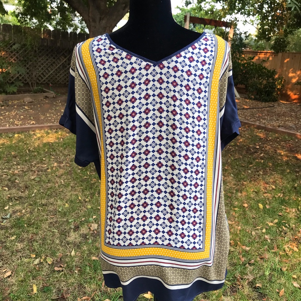 Lucky Brand Mosaic Tile w/ Stripe Rayon Top L - Picture 2 of 4